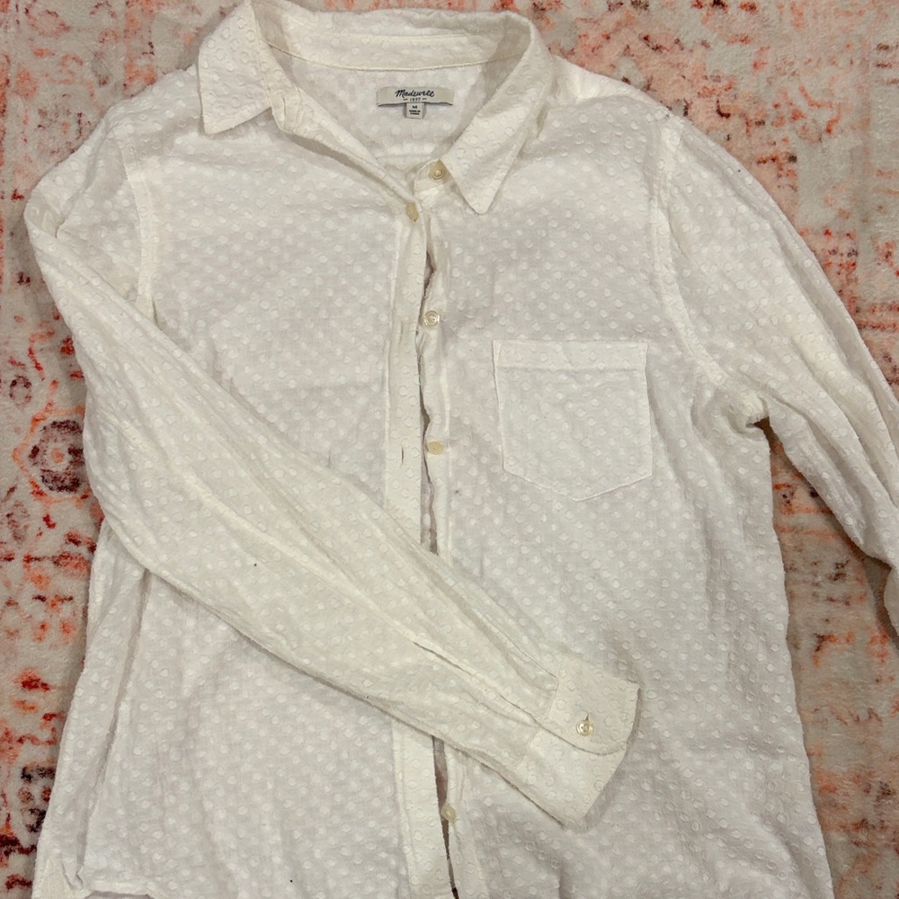 madewell white textured women’s button up